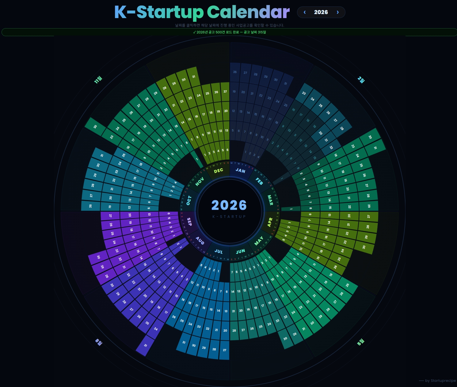 K-Startup Calendar 서비스 화면